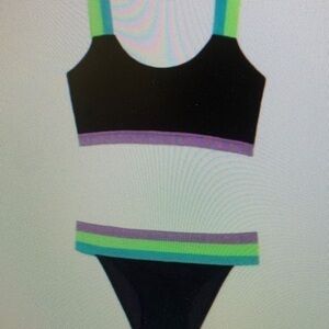 Kids Swimwear Set - Black with Green and Purple Accents